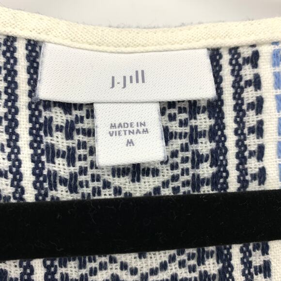 J. Jill A-Line Midi Dress Womens Size Medium Sleeveless Cream Blue Embroidered - Picture 5 of 6